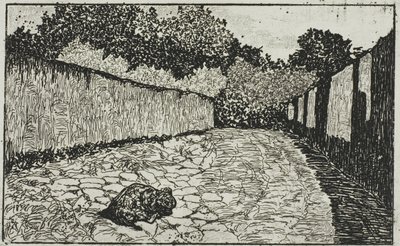Liten gate i utkanten av Firenze med valp av Giovanni Fattori