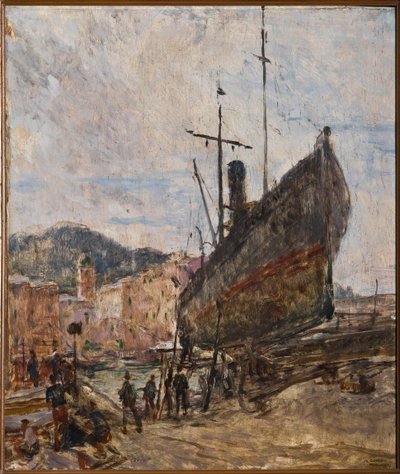 Havn og båt (olje om bord) av Giovanni Forghieri