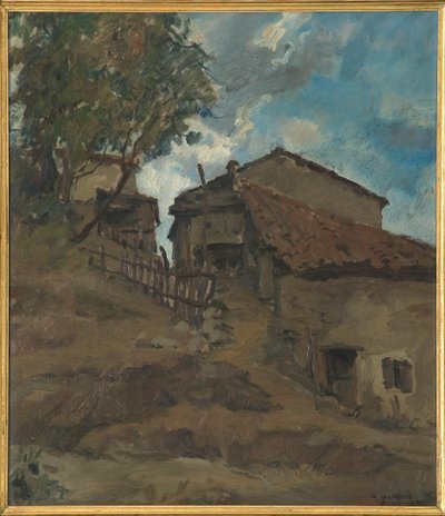 Mountain Traditional Housefarm (olje på kryssfiner) av Giovanni Forghieri