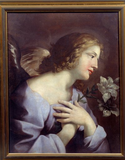 Bebudelsens engel. Maleri av Giovanni Romanelli (1610 - 1662) Ec. Italia. av Giovanni Francesco Romanelli