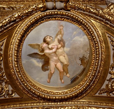 Kjærlighet. Maleri av Giovanni Romanelli (1601-1662) som dekorerer taket i Antonine Hall, soverommet til sommerleilighetene til dronning Anne av Østerrike (1601-1666). Rundt 1655-1658. Paris, Louvre-museet. av Giovanni Francesco Romanelli