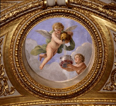 Kjærlighet til kontinens. Maleri av Giovanni Romanelli (1601-1662) som dekorerer taket i Antonine Hall, soverommet til sommerleilighetene til dronning Anne av Østerrike (1601-1666). Rundt 1655-1658. Paris, Louvre-museet. av Giovanni Francesco Romanelli