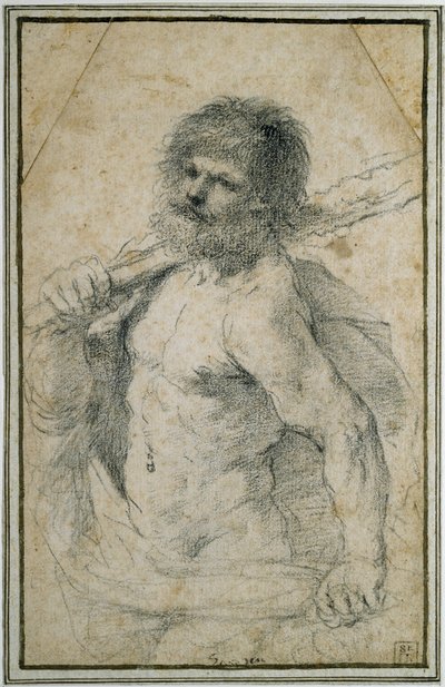 Hercules, 1555 - 1666 (svart kritt på off-white papir) av Giovanni Francesco Barbieri