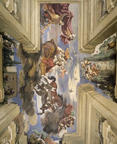 Sala di Aurora Hall of the Dawn detalj i taket som viser Dawns vogn, 1621 tempera på panel av Giovanni Francesco Barbieri