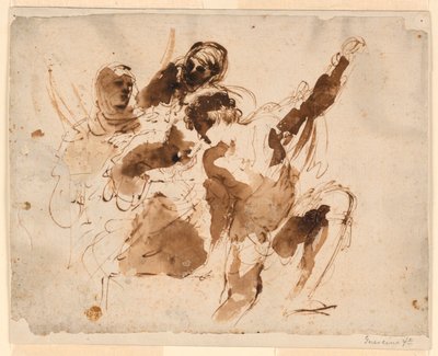 Studie av fire figurer, for begravelsen av St. Petronilla altertavle ved St. Peter
