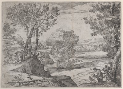 En familie sittende ved en elv, 1643. av Giovanni Francesco Grimaldi