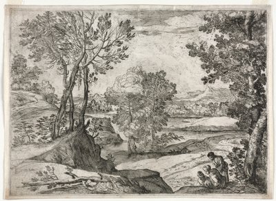 Landskap med en familie av Giovanni Francesco Grimaldi