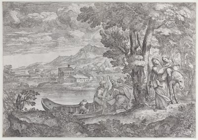 Landskap med flukten inn i Egypt, 1626-80., 1626-80. av Giovanni Francesco Grimaldi