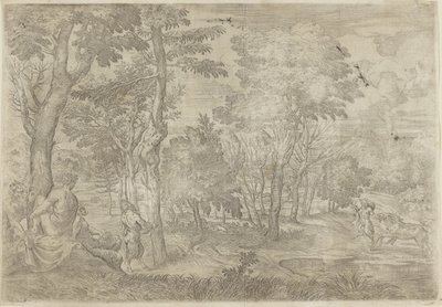 Landskap med nymfer og satyrer av Giovanni Francesco Grimaldi