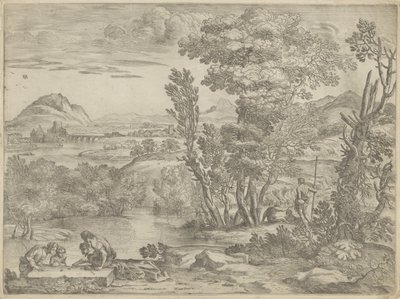 Landskap med fire terninger av Giovanni Francesco Grimaldi