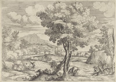 Landskap med fugl på stubbe av Giovanni Francesco Grimaldi