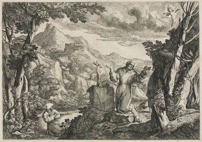 St. Frans av Assisi mottar Stigmata. av Giovanni Francesco Grimaldi