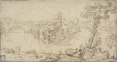 Utsikt over Isola Tiberina av Giovanni Francesco Grimaldi