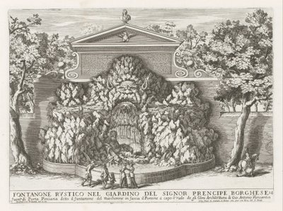 Fontein in de Villa Borghese te Roma Rustikk fontene i hagen til Mr. precipe Borghese (...) (tittel på objekt) Fontenene i palassene og hagene i Roma (serietittel) Fonteinen in de paleizen en tuinen van Rome (serietittel) av Giovanni Francesco Venturini
