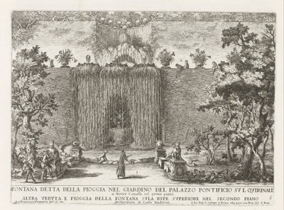 Fontein in the gardenen fra Quirinal Palace i Roma Fontene kjent som regnet i hagen til pavepalasset på Quirinale (...) (tittel på objekt) Fontenene i palassene og hagene i Roma (serietittel) Fonteinen in de paleizen en tuine av Giovanni Francesco Venturini