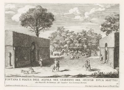 Fontein møtte adelaar i de tuinen av Villa Celimontana i Roma Fontene og piazza del aquila i hagen til Mr. Duke Mattei (...) (tittel på objekt) Fontenene i palassene og hagene i Roma (serietittel) Fonteinen in de paleizen and gardenen van R av Giovanni Francesco Venturini