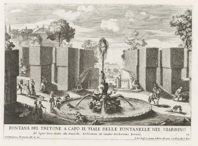 Fontein møtte triton i de tuinen av Villa Celimontana i Roma Triton-fontenen i spissen for fontenene i hagen (...) (tittel på objekt) Fontenene i palassene og hagene i Roma (serietittel) Fonteinen in de paleizen en gardenen van av Giovanni Francesco Venturini