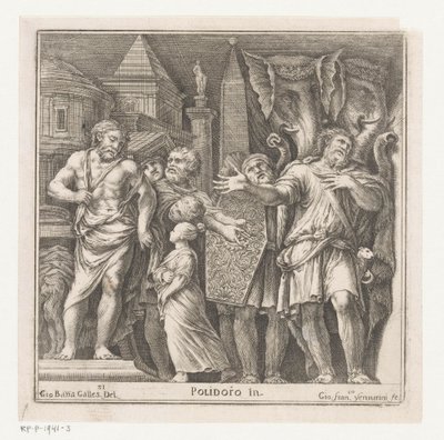 Gruppe med figurer og to elefanter i en by av Giovanni Francesco Venturini