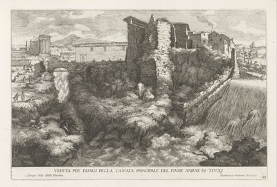 Landskap met waterval en tempel van de Tiburtijnse Sibille t og Tivoli Sidevisning av hovedfossen til Aniene-elven i Tivoli (tittel på objekt) Fontenene til Estense-hagen i Tivoli (serietittel) Fonteinen in de tuinen av Villa d