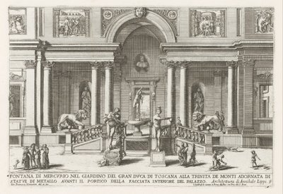 Loggia en hage fra Villa Medici te Roma Merkurfontene i hagen til storhertugen av Toscana ved Trinita de Monti (...) (tittel på objekt) Fontenene i palassene og hagene i Roma (serietittel) Fonteinen in de paleizen en tuinen van Roma (se av Giovanni Francesco Venturini