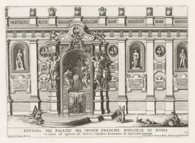Nymphaeum i de innendørs plass av Palazzo Borghese i Roma Fontene i palasset til Signor precipe Borghese i Roma (...) (tittel på objekt) Fontenene i palassene og hagene i Roma (serietittel) Fonteinen in de paleizen en tuinen van Rome (serie av Giovanni Francesco Venturini