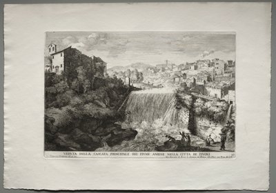 The Fountains of Rome, Bok IV, plate 27: Utsikt over hovedkaskaden av elven Aniene i Tivoli. av Giovanni Francesco Venturini