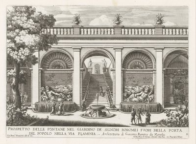 Tuin van een paleis te Roma Prospekt av fontenene i hagen til herrer Boromei (...) (tittel på objekt) Fontenene i palassene og hagene i Roma (serietittel) Fonteinen in de paleizen en tuinen van Rome (serietittel) av Giovanni Francesco Venturini