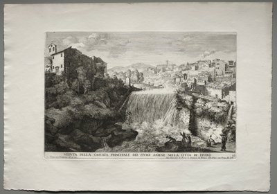 Utsikt over hovedfossen i Aniene-elven i byen Tivoli. av Giovanni Francesco Venturini