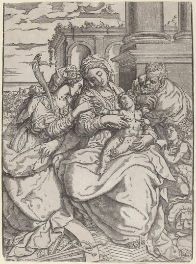 Madonna og barn med Saint Catherine av Giovanni Gallo after Marco Pino
