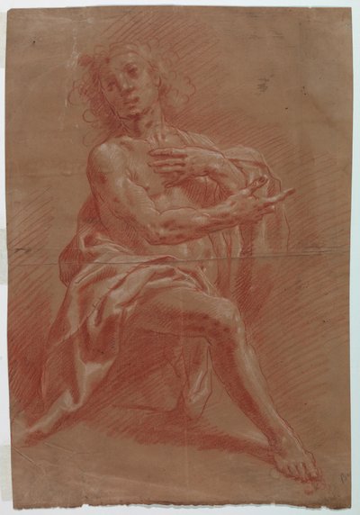 Tegning, knelende mann, til en tilbedelse av hyrdene, 1601–1650 av Giovanni Giacomo Barbelli