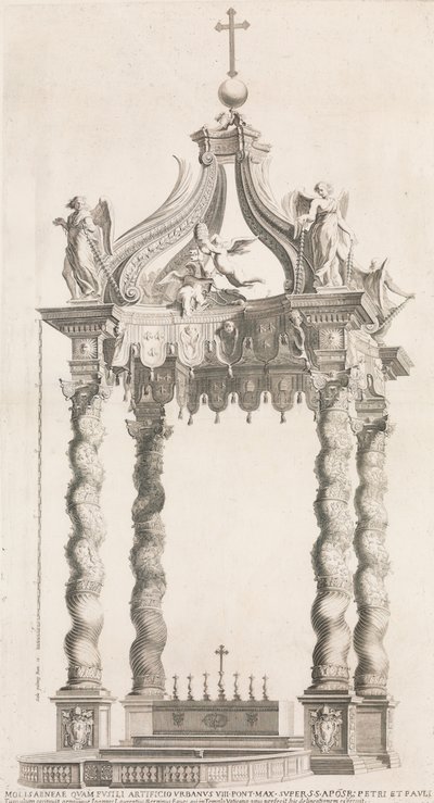 Isolert utsikt over Berninis baldakin. Plate 39 fra albumet 