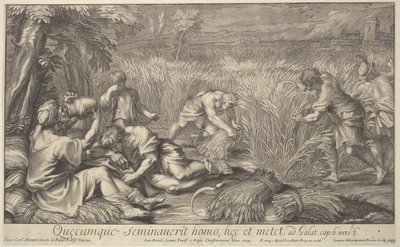 Høstere av korn, 1704. av Giovanni Girolamo Frezza