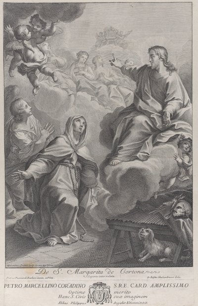 Saint Margarita av Cortona, knelende foran Kristus, etter Pietro Andrea Pucciardi ..., ca. 1702-1741 av Giovanni Girolamo Frezza