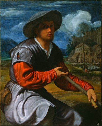 Shepherd with a Flute, ca. 1525 (olje på lerret) av Giovanni Girolamo Savoldo