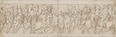 En sarmatisk landsby blir ødelagt under øynene til keiseren (XCVIII og begynnelsen av IC); barbarer ser på fra et stativ (CVI); Marcus Aurelius mottar en ridende tysk budbringer til hest (CVII) av Giovanni Guerra