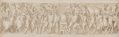 Slutt på en marsj av keiseren med hans legionærer og vakter (slutten av XCIII); romerne bygger en leir (begynnelsen av XCIV); romerne på marsj med keiseren (XXXV / XXXVI) av Giovanni Guerra