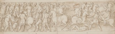Sarmaterne underkaster seg keiseren (LVI); romerne angriper barbarer (LII) av Giovanni Guerra