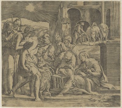 Tilbedelse av hyrdene av Giovanni Jacopo Caraglio