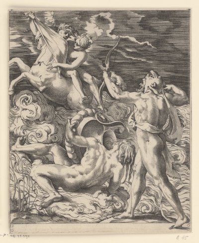 Hercules dreper kentauren Nessus Scenes med Hercules (serietittel) av Giovanni Jacopo Caraglio