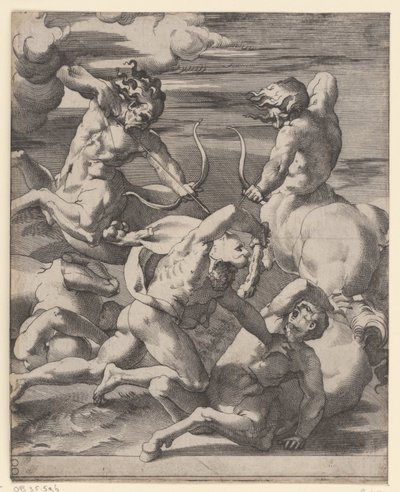 Hercules kjemper mot kentaurer Scener med Hercules (serietittel) av Giovanni Jacopo Caraglio