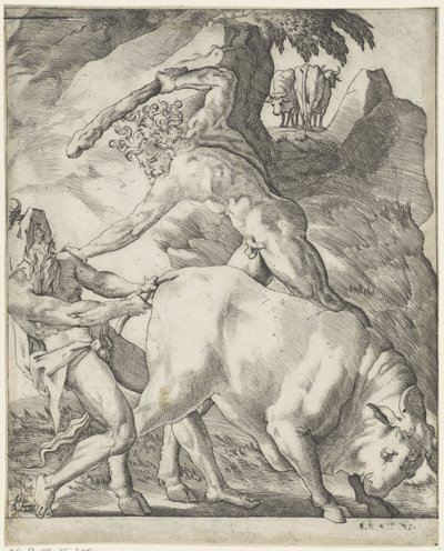 Hercules kjemper med Cacus Scener med Hercules (serietittel) av Giovanni Jacopo Caraglio