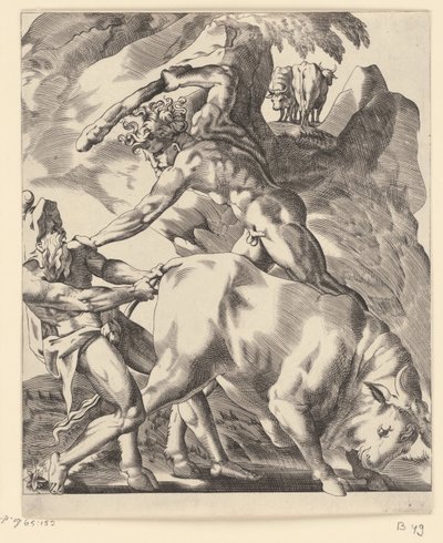 Hercules kjemper med Cacus Scener med Hercules (serietittel) av Giovanni Jacopo Caraglio