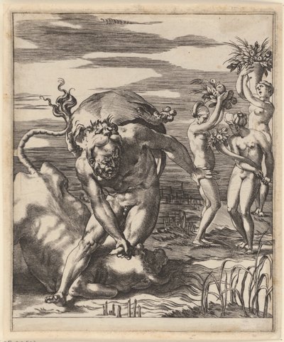 Hercules bryter med Achelous Scener med Hercules (serietittel) av Giovanni Jacopo Caraglio