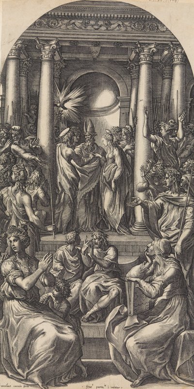 Jomfruens ekteskap, ca. 1525-26. av Giovanni Jacopo Caraglio