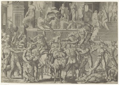 Kamp mellom romerne og sabinerne Raptus Sabinaro (tittel på objekt) av Giovanni Jacopo Caraglio