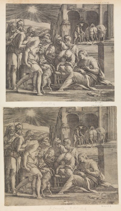 Hyrdenes tilbedelse. av Giovanni Jacopo Caraglio