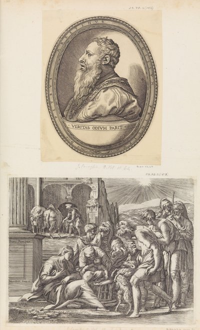 Hyrdenes tilbedelse. av Giovanni Jacopo Caraglio