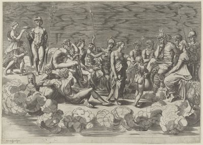 Samling av guder på Olympen av Giovanni Jacopo Caraglio