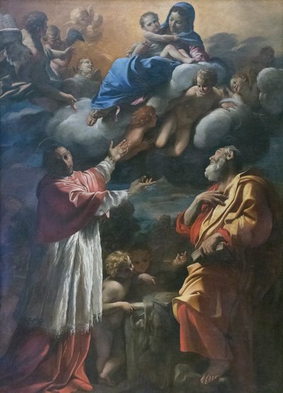 Madonna og barn med St. Charles Borromeo og St. Bartholomew av Giovanni Lanfranco