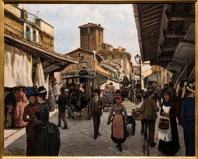 Gå på den gamle broen i Firenze av Giovanni Lessi